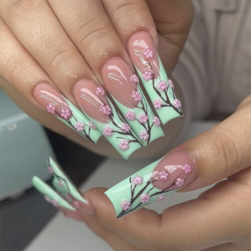 Colorful French False Nails - Full Coverage Ballerina Tips 1