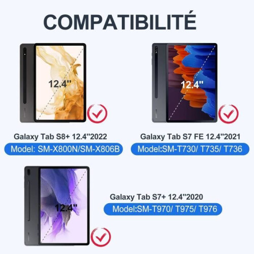 Teclado Samsung S7 Fe, para Samsung Tab S7 Fe-S7 Plus-S8 Plus 12,4 polegadas com touchpad, retroiluminação de 7 cores, 2 C[J310] 1