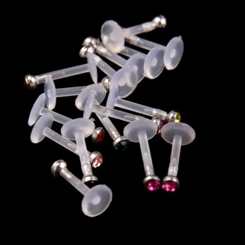 16x strass labret lippiercing, veelkleurige sieraden 1