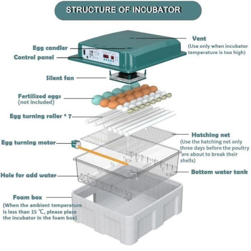 Automatic Incubator for 36 Eggs, Automatic Egg Turning and Humidity Monitoring-A 1