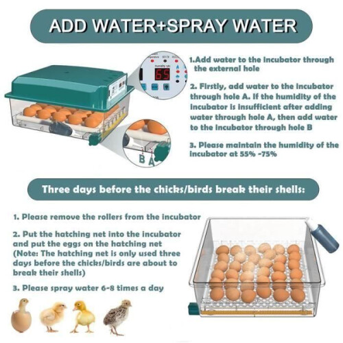Automatic Incubator for 36 Eggs, Automatic Egg Turning and Humidity Monitoring-A 2