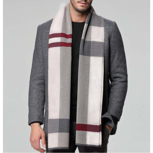 Sciarpa lunga da uomo, sciarpa grigia e rossa per uomo, sciarpa da lavoro, calda sciarpa scozzese per l'inverno, 180 x 30 cm 1