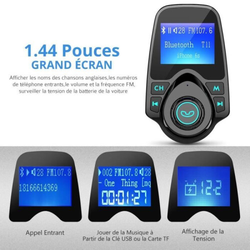 Bluetooth FM-transmitter - Autokit - 1,44 inch - USB-oplader - Handsfree - Zwart 2