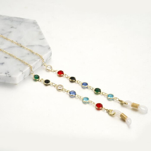 Corrente para óculos com strass multicoloridos, linda e moderna. 2