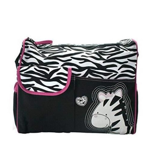 Diaper Bag - Zebra Pattern - Shoulder Strap - Pink - Multifunctional 1