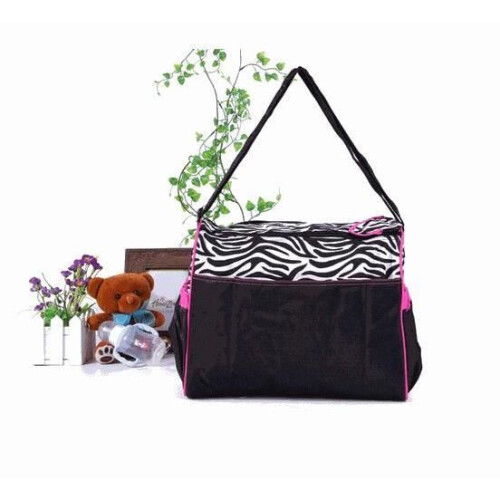 Diaper Bag - Zebra Pattern - Shoulder Strap - Pink - Multifunctional 2