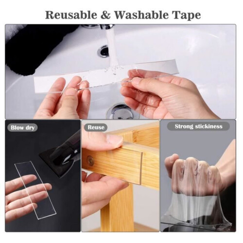 Cinta Adhesiva - Nano - Transparente - 5M - Multifuncional - Reutilizable 2