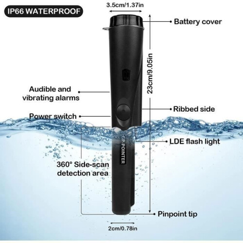 Handheld metaaldetector, 360 pinpointer, IP66 waterdichte metaaldetector met ingebouwde LED-indicator 2