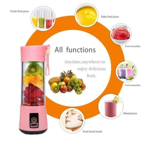 Μίνι μπλέντερ - Απροσδιόριστο - 400 ml - Ροζ - Επαναφορτιζόμενο μέσω USB - 6 λεπίδες 3D 2