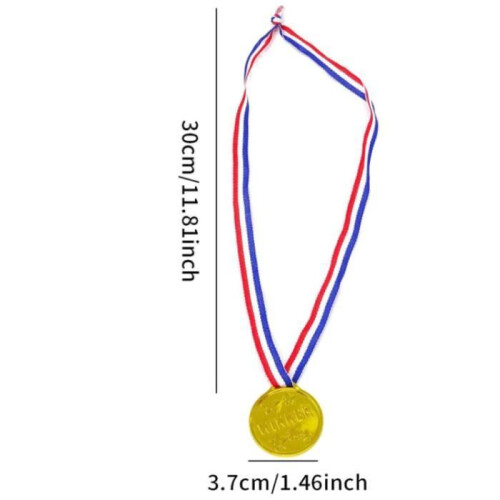 Medalha de plástico - Vencedor - Pacote com 100 - Amarela - Estrela - Fitas para pescoço 2