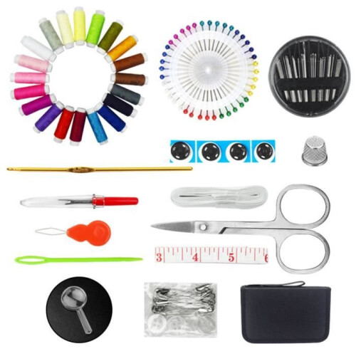 Kit da cucito premium 113 pezzi, accessori completi, scatola da viaggio, nero 1
