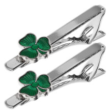 2Pcs Alloy Irish Shamrock Tie Clip, Green Enamel Necktie Bar for Men