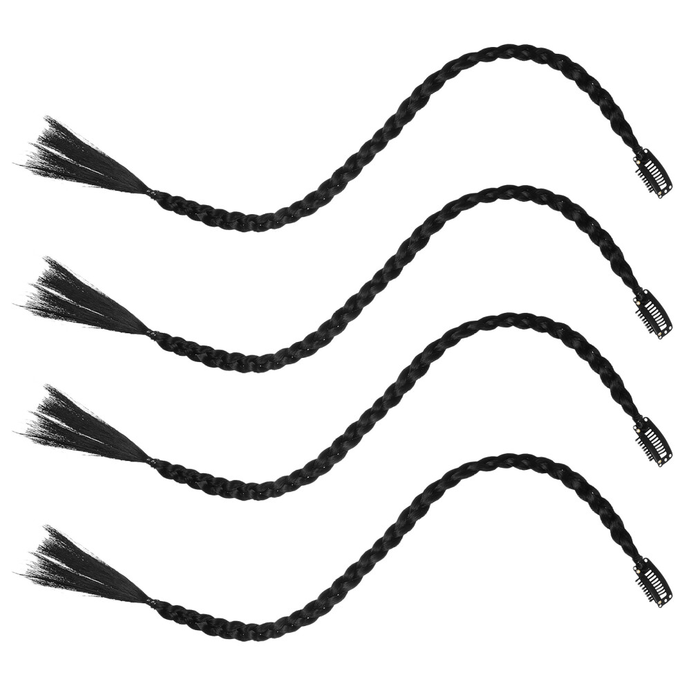Vaguelly Unisex Black 12Pcs Synthetic Braided Hair Extensions Ponytail For Girls