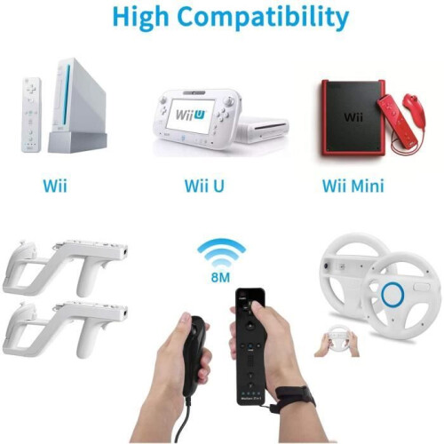 Wii-controller - Compatibel met Nintendo - 2 afstandsbedieningen - Bewegingssensor - 2 Nunchucks - Zwart 2