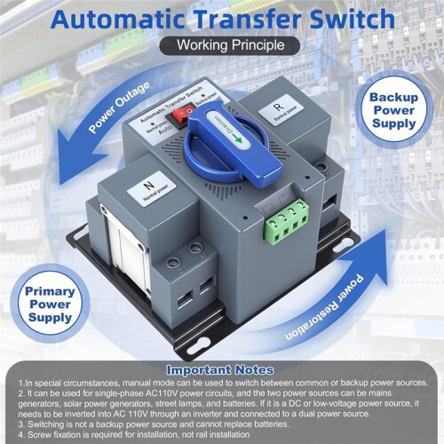110V 63A 2P Automatic Transfer  (ATS), 50/60Hz Dual Power Generator Changeover 2