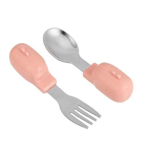 2Ensembles Ensemble Table Bébé Acier Inoxydable Rose Fourchette 1