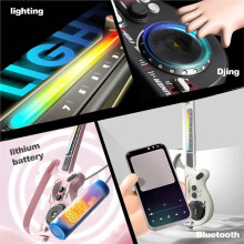 Electric Guitar Toy DJ Mixing with LED Lights Bass Guitar Sounds for Music Enlightenment Kids Gift Black