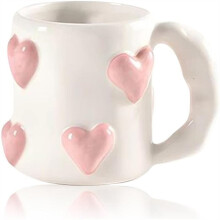 3D Heart Coffee Mug Love Ceramic Cup 17oz Valentine'S Day Couple Mug Cute Handmade Relief Mugs for Anniversary