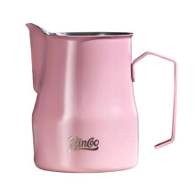 Bincoo Jarra para Espumar Café com Base Redonda, 300ml, em Aço Inoxidável Rosa com Marcações de Volume, Ideal para Cafeterias Domésticas.