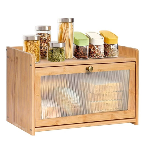1pc Bamboo Acrylic Bread Box with Lid - Dustproof Kitchen Storage Organizer for Snacks, Spices, and Cosmetics