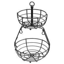Stackable Ventilated Double Layer Snacks Basket Removable Designs Sturdy Iron Construction Includes Banana Hanger