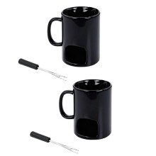 Conjunto de Canecas Individuais para Fondue, em Cerâmica, para Chocolate ou Queijo. Inclui Garfos e Velas. Design com Dupla Ventilação.
