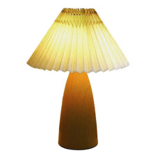Retro Table Lamp Pleated Bedroom Bedside Lamp High End Imitation Wood Grain Decorative Atmosphere Night Light B