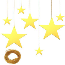 24Pcs Gold Cardboard Stars, 4 Sizes Shining Cutouts Paper Stars with 164ft Gold , Star Hanging Decorations for Party