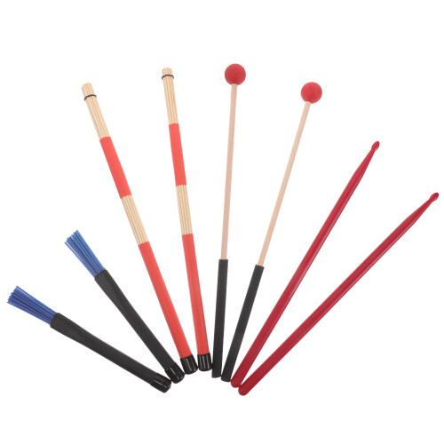 2Pièces Ensemble Percussion Rouge Nylon Bois Mallets Brosses Et Sac 2