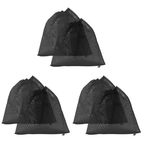 6Pcs Black Polyester Pond Pump Filter Bags Drawstring Mesh Storage Use 1