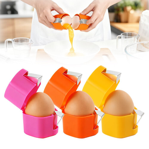 Egg Shell Opener Stainless Steel 3PCS OnePress Egg Cracker Tool with Separator for Raw and HardBoiled Eggs