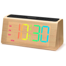 Wooden Digital Alarm Clock for Bedroom,Electric Desk Clock with USB Port,Loud Alarm for Heavy Sleepers,Snooze,DST Bamboo
