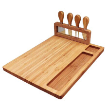Bamboo Cheese Board with 4 Knives Chopping Board Set for Weddings, Birthdays, Christmas Kitchen Wooden Chopping Board