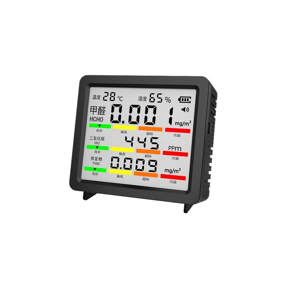 Large-Screen Temperature And Humidity Detector, Co2, Formaldehyde, And Tvoc Detector,Multi-Functional Air Detector Black 6132795455377