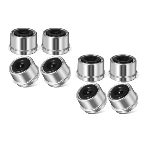 8Pcs Trailer Hub Replacement Caps Silver Metal Rubber Dust Covers 1