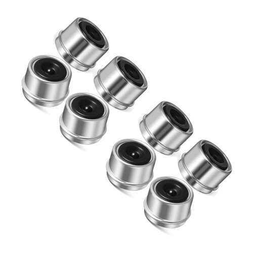 8Pcs Trailer Hub Replacement Caps Silver Metal Rubber Dust Covers 2