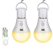 2pcs Rechargeable Emergency Light Bulbs with Remote,3 Colors, Dimmable, Timer, E26 Base