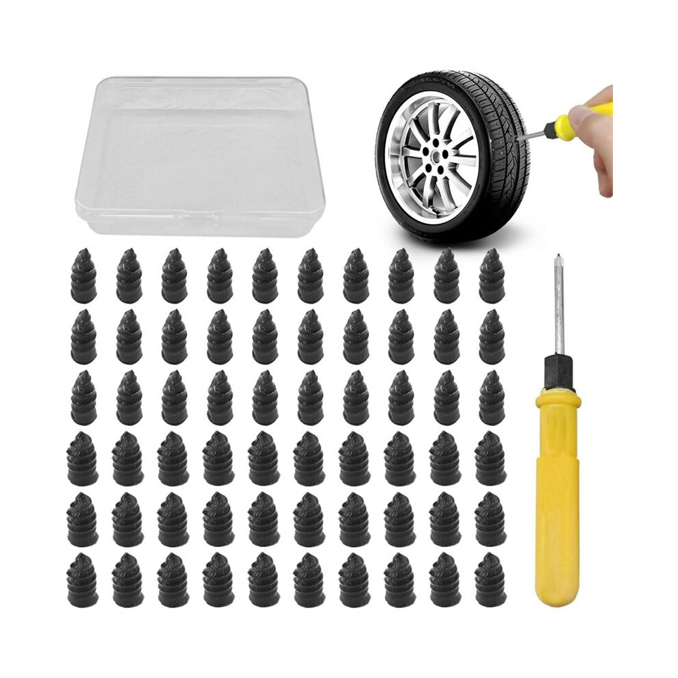 60Pcs Tire Repair Rubber Nail, Tire Puncture Repair Tool Kit With Screwdriver,Vacuum Tire Repair Screw Plug,For Cartruck 6131180496513