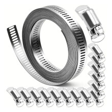Schlauchklemmen Aus Edelstahl 304 - für Heimwerker, Passgenaues 19,5-Fuß-Band + 15-Befestigungsset, Verstellbare Schneckengetriebe-Bandschellen für