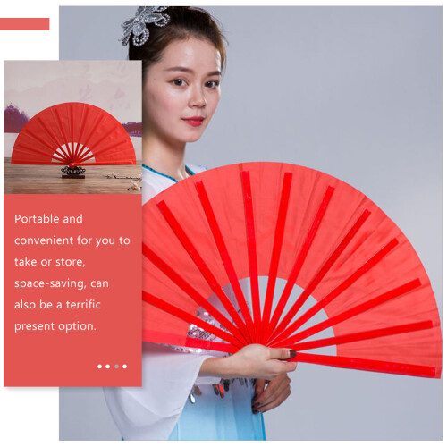 2Pièces Éventails Pliables Rouges En Nylon Pour Danse Décoration 2