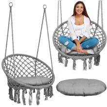 Hängender Gartensessel BOHO grau mit Kissen