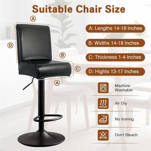 PU Leather Bar Stool Covers with Backs, 4 Pack Stretch Waterproof Bar Stool Chair Covers Washable Barstool Covers 1