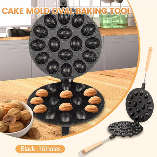 16-Hole Walnut Cookie Cutter, Universal Baking Pan with Non-Stick Coating and Wooden Handle 1