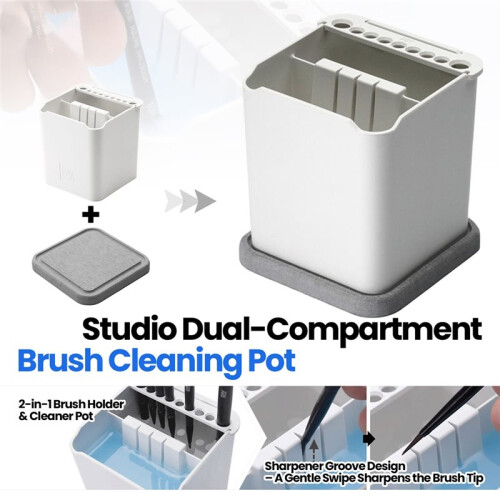 2 In1 Dual-Compartment Brush Cleaning Pot with Absorbent Pad for DIY Modeling Brushes 1