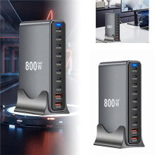 10 Poorten 800W GaN Snelladen PD3.1 USB C Type C Snelladerstation Adapters voor Meerdere Apparaten UK-Stekker