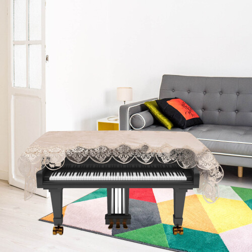 1Pièces Couvre-Piano Beige En Polyester Durable À Motif Brodé Raffiné 2