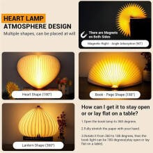 Lampe Livre Pliable, Lampe de Lecture LED en Forme de Cœur, Veilleuse Magique en Papier 4 Couleurs pour la Décoration Intérieure et les Cadeaux