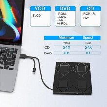 5-in-1 Externes CD/DVD-Laufwerk für Laptops, Tragbarer CD/DVD-RW-Brenner mit /TF-Kartenleser und Wiederbeschreibbarem DVD-ROM-Player