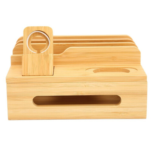 Bamboo Multi Device Charging Station Multi Devices Charging Station Charging Dock Stand Rack for Phone Tablet Watch 2