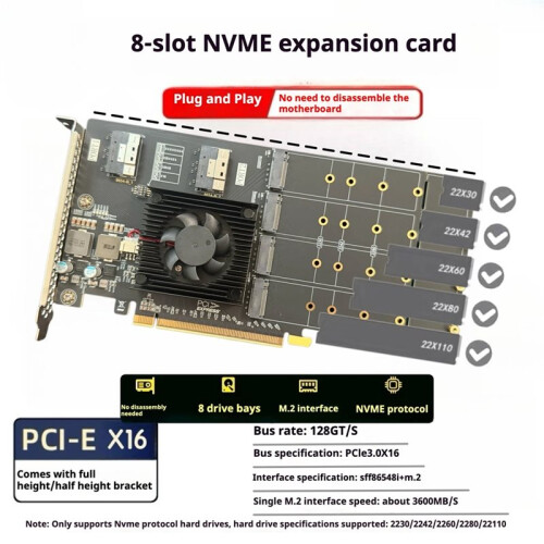 Split-Free Plx8749 Drive-Free PCIe Adapter Card U.2 SSD GPU Expansion,with Modules 1